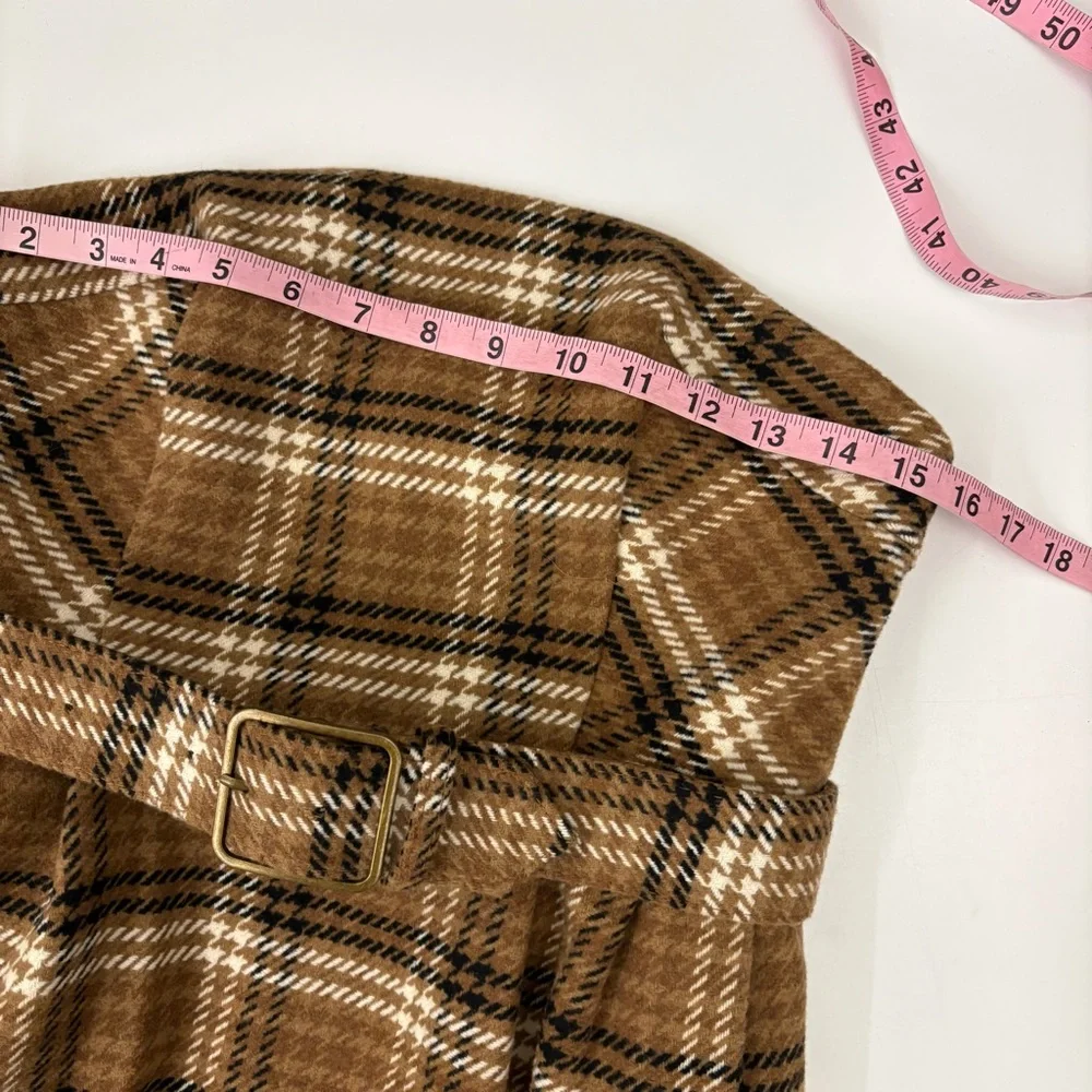 Anthropologie || Plaid Belted Midi Dress Pencil‎ Straight Wool Brown 6